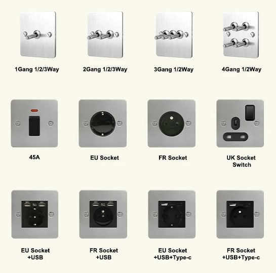Stainless Steel Light Switch and Sockets with Screws